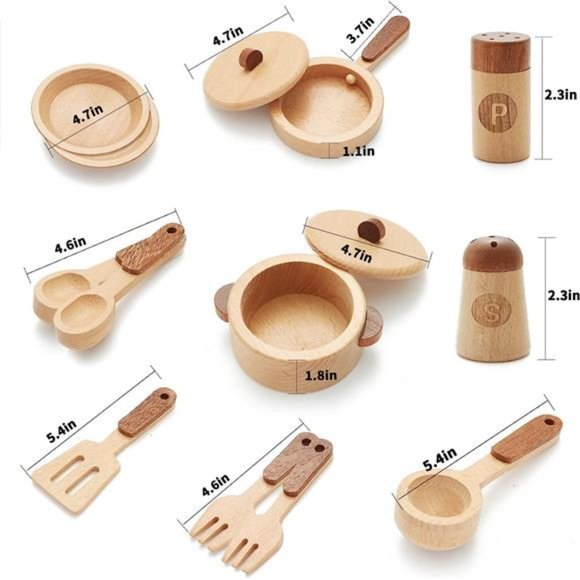 Play Kitchen Accessories,Wooden Kitchen Sets for Kids,Toy Pots and Pans for Kids - Picture 2 of 6